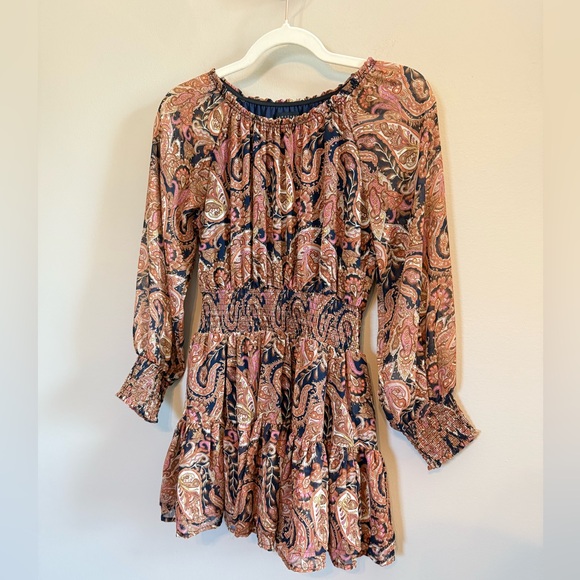 Sanctuary • Bohemian Long Sleeve Tiered Mini Dress Sz 10 Elastic Waist Boho Fall - Picture 2 of 8